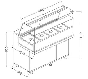 Diamond Toonbank vitrine snack saladette_hoge ruiten, met groep Diamond Toonbank vitrine snack saladette_hoge ruiten, met groep