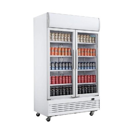 Polar G-serie tweedeurs displaykoeling met lichtbak 950l klapdeuren | GE580