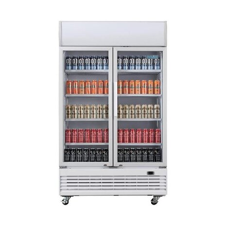 Polar G-serie tweedeurs displaykoeling met lichtbak 950l klapdeuren | GE580