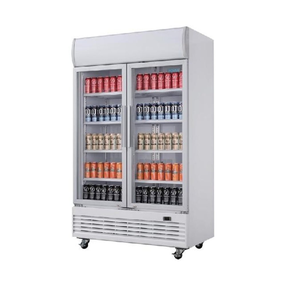 Polar G-serie tweedeurs displaykoeling met lichtbak 950l klapdeuren | GE580