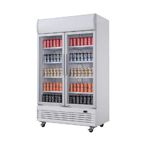 Polar G-serie tweedeurs displaykoeling met lichtbak 950l klapdeuren | GE580