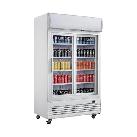 Polar G-serie tweedeurs displaykoeling met lichtbak 950l schuifdeuren | GE581 Polar G-serie tweedeurs displaykoeling met lichtbak 950l schuifdeuren | GE581