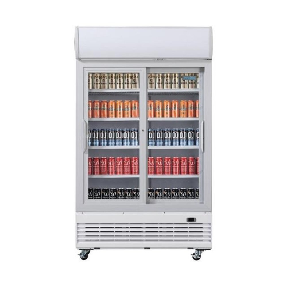 Polar G-serie tweedeurs displaykoeling met lichtbak 950l schuifdeuren | GE581 Polar G-serie tweedeurs displaykoeling met lichtbak 950l schuifdeuren | GE581