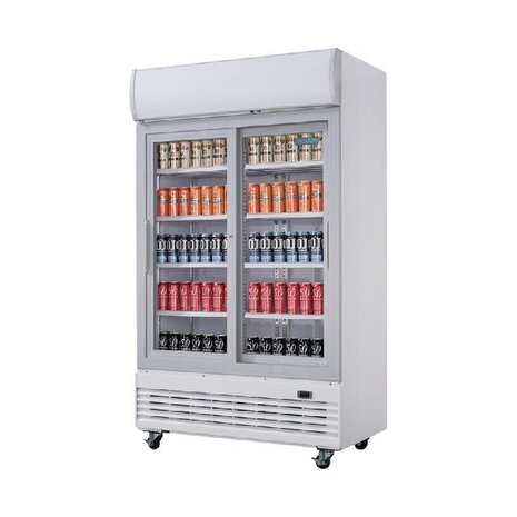 Polar G-serie tweedeurs displaykoeling met lichtbak 950l schuifdeuren | GE581 Polar G-serie tweedeurs displaykoeling met lichtbak 950l schuifdeuren | GE581