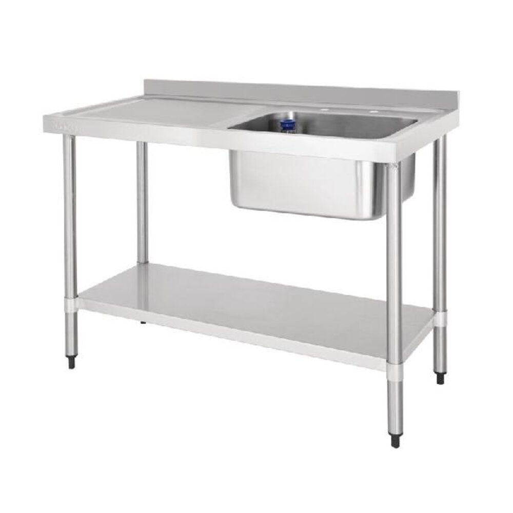 Vogue Rvs spoeltafel enkele spoelbak afdruiprek links 120x60cm | DY822