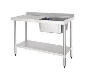 Vogue Rvs spoeltafel enkele spoelbak afdruiprek links 120x60cm Vogue Rvs spoeltafel enkele spoelbak afdruiprek links 120x60cm