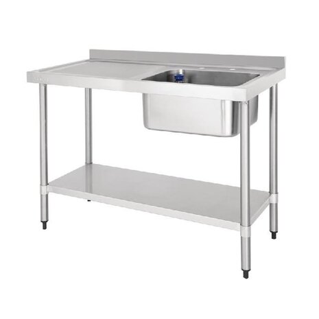 Vogue Rvs spoeltafel enkele spoelbak afdruiprek links 120x60cm | DY822