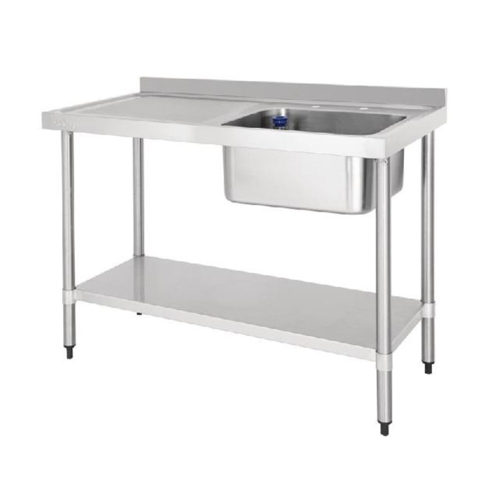 Vogue Rvs spoeltafel enkele spoelbak afdruiprek links 120x60cm | DY822