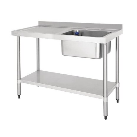 Vogue Rvs spoeltafel enkele spoelbak afdruiprek links 120x60cm | DY822