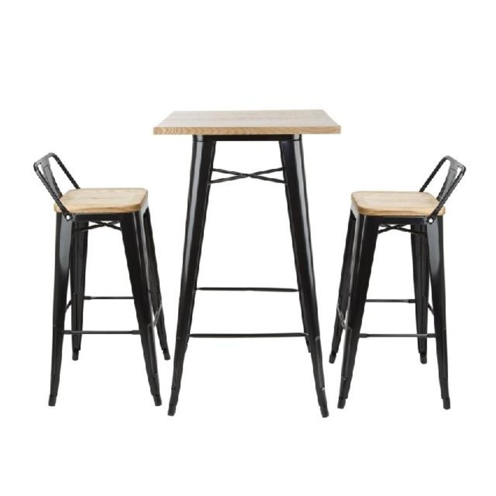 Bolero Bistro bartafel met houten blad zwart | FB595 Bolero Bistro bartafel met houten blad zwart | FB595