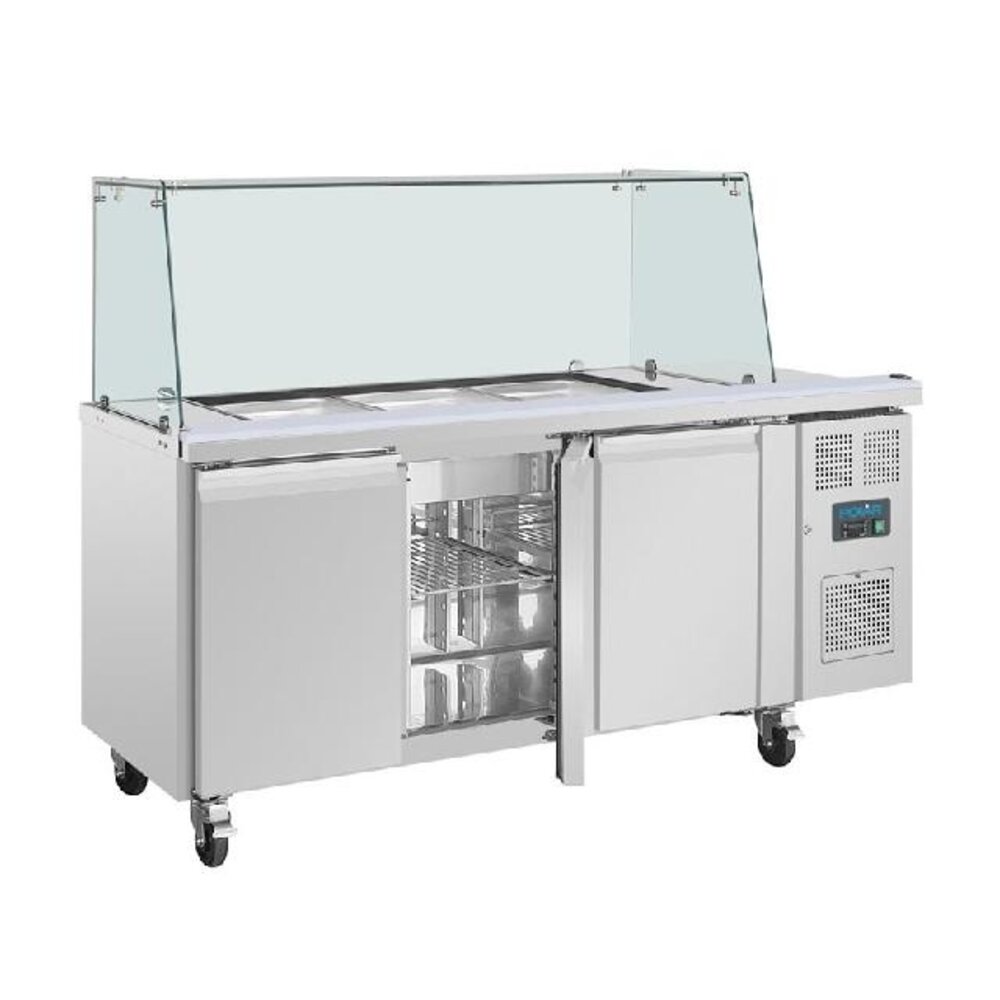 Polar U-serie driedeurs saladette met vierkant kuchscherm | UA018 Polar U-serie driedeurs saladette met vierkant kuchscherm | UA018