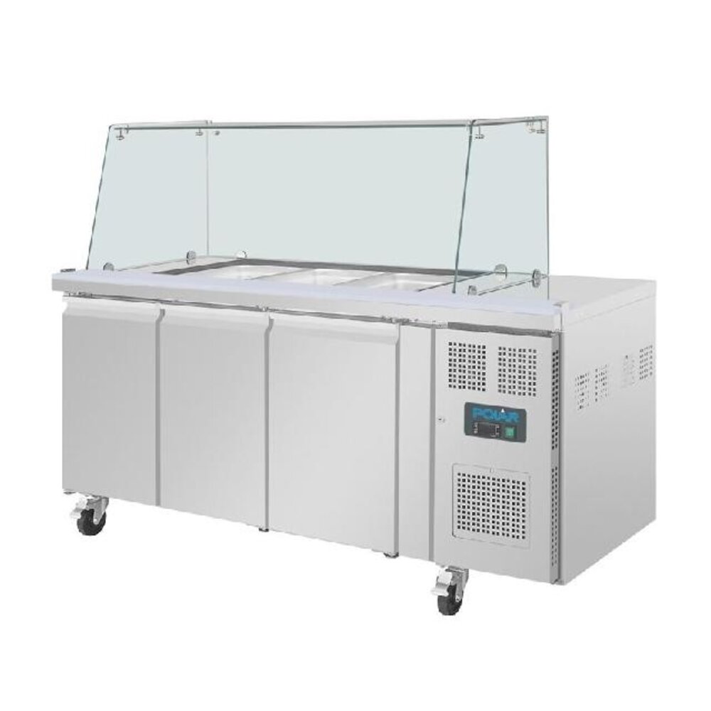 Polar U-serie driedeurs saladette met vierkant kuchscherm | UA018 Polar U-serie driedeurs saladette met vierkant kuchscherm | UA018