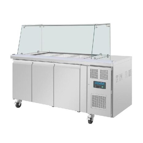 Polar U-serie driedeurs saladette met vierkant kuchscherm | UA018 Polar U-serie driedeurs saladette met vierkant kuchscherm | UA018