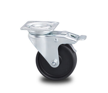 Swivel caster with brake, Ø 75mm, Polypropylene Wheel, 60KG
