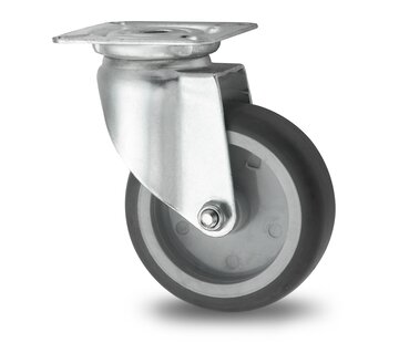 Swivel caster, Ø 75mm, thermoplastic rubber grey non-marking, 75KG