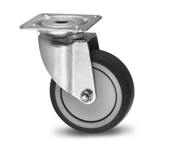 Swivel caster, Ø 100mm, thermoplastic rubber grey non-marking, 80KG