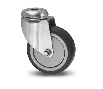 Swivel caster, Ø 75mm, thermoplastic rubber grey non-marking, 75KG