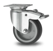 Swivel caster with brake, Ø 50mm, thermoplastic rubber grey non-marking, 50KG