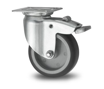 Swivel caster with brake, Ø 50mm, thermoplastic rubber grey non-marking, 50KG