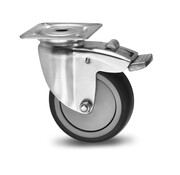 Swivel caster with brake, Ø 50mm, thermoplastic rubber grey non-marking, 50KG