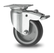 Swivel caster with brake, Ø 75mm, thermoplastic rubber grey non-marking, 75KG