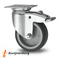 Apparatus swivel caster with brake from pressed steel, plate fitting, thermoplastic rubber grey non-marking, plain bearing, Wheel-Ø 100mm, 80KG