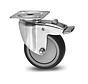 Institutional Swivel caster with brake from pressed steel, plate fitting, thermoplastic rubber grey non-marking, precision ball bearing, Wheel-Ø 100mm, 80KG