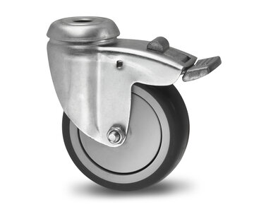 Swivel caster with brake, Ø 75mm, thermoplastic rubber grey non-marking, 75KG