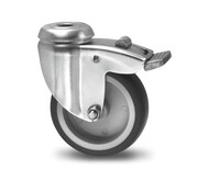 Swivel caster with brake, Ø 100mm, thermoplastic rubber grey non-marking, 80KG