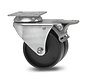 Institutional Swivel caster with brake from pressed steel, plate fitting, Polypropylene Wheel, plain bearing, Wheel-Ø 50mm, 80KG