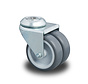 Institutioneel zwenkwiel, Ø50x19 mm grijs thermoplastisch rubber (TPR), dubbele polypropyleen wielen, glijlager, geperste stalen behuizing, boutgatmontage - draagvermogen 80 kg