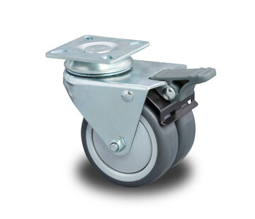 Swivel Castor with Brake Ø50x19mm Grey Rubber (TPR) – 80kg