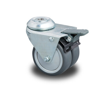 Zwenkwiel met rem Ø75x24mm grijs rubber (TPR) – 100kg