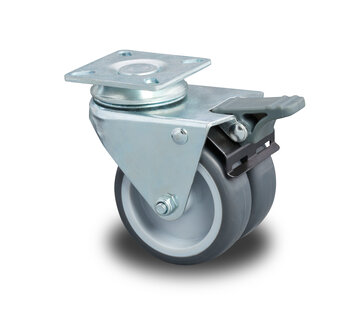 Swivel Castor with Brake Ø75x24mm Grey Rubber (TPR) – 100kg