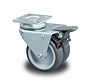 Institutional Swivel Castor with Brake, Ø75x24mm Grey Thermoplastic Rubber (TPR), Dual Polypropylene Wheels, Plain Bearing, Pressed Steel Housing with Total Lock – 100kg Load Capacity