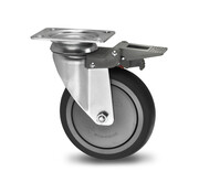 Swivel caster with brake, Ø 150mm, thermoplastic rubber grey non-marking, 120KG