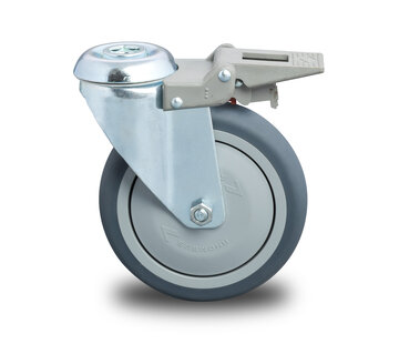 swivel castor with brake, Ø 80 mm, grey non-marking thermoplastic rubber tyre, 100KG