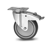 Swivel caster with brake, Ø 125mm, thermoplastic rubber grey non-marking, 100KG