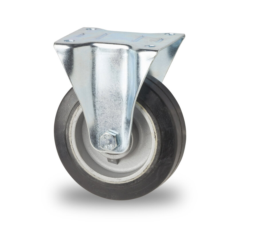 Industrieel bokwiel, Ø125x38mm elastische rubberen band met aluminium wielnaaf, precisiekogellagers, geperste stalen behuizing – draagvermogen 200 kg