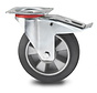 Industrial Swivel caster with brake from pressed steel, plate fitting, elastic-tyre, precision ball bearing, Wheel-Ø 160mm, 300KG