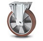 Industrial Fixed caster from pressed steel, plate fitting, Vulcanized Polyurethane tread, precision ball bearing, Wheel-Ø 200mm, 400KG