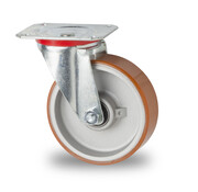 Zwenkwiel, Ø 125mm, loopvlak van gevulkaniseerd polyurethaan, 200KG