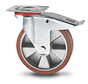 Industrial Swivel caster with brake from pressed steel, plate fitting, Vulcanized Polyurethane tread, precision ball bearing, Wheel-Ø 200mm, 400KG