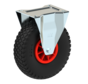 Industrial Fixed caster from pressed steel, plate fitting, pneumatic tyre block profile, plain bearing, Wheel-Ø 260mm, 150KG