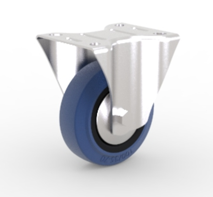 Industrial Fixed caster from pressed steel, plate fitting, elastic-tyre, roller bearing, Wheel-Ø 125mm, 150KG