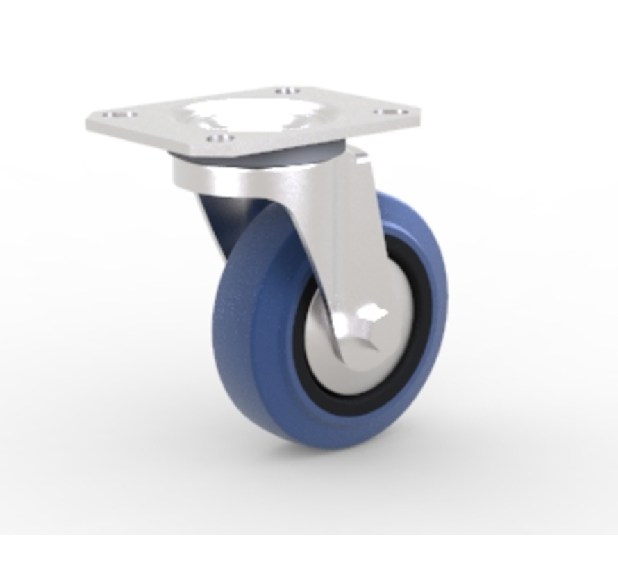 Industrial Swivel caster from pressed steel, plate fitting, elastic-tyre, roller bearing, Wheel-Ø 125mm, 150KG