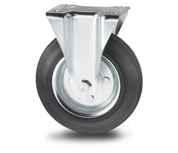 Fixed caster, Ø 160mm, rubber, black, 180KG