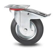 Swivel caster with brake, Ø 80mm, rubber, black, 65KG