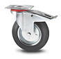 Industrial Swivel caster with brake from pressed steel, plate fitting, rubber, black, roller bearing, Wheel-Ø 80mm, 65KG