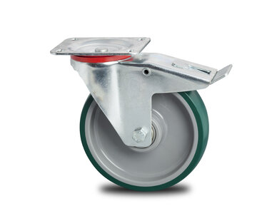 zwenkwiel met rem, Ø 100mm, gespoten polyurethaan, 150KG